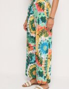 r&f fashion Pantaloni Largi Verde-Albastru din Viscoză și Talie Înaltă cu Model Tie-Dye și Elastic în Talie Halflea