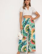 r&f fashion Pantaloni Largi Verde-Albastru din Viscoză și Talie Înaltă cu Model Tie-Dye și Elastic în Talie Halflea