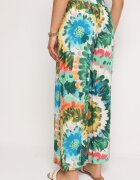 r&f fashion Pantaloni Largi Verde-Albastru din Viscoză și Talie Înaltă cu Model Tie-Dye și Elastic în Talie Halflea