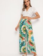 r&f fashion Pantaloni Largi Verde-Albastru din Viscoză și Talie Înaltă cu Model Tie-Dye și Elastic în Talie Halflea