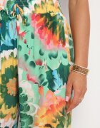 r&f fashion Pantaloni Largi Verde-Albastru din Viscoză și Talie Înaltă cu Model Tie-Dye și Elastic în Talie Halflea