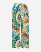 r&f fashion Pantaloni Largi Verde-Albastru din Viscoză și Talie Înaltă cu Model Tie-Dye și Elastic în Talie Halflea