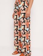 r&f fashion Pantaloni Portocaliu-Negru Floral Viscoză cu Croi Larg cu Talie Înaltă și Elastic în Talie Cenonea