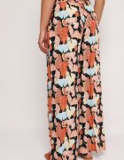 r&f fashion Pantaloni Portocaliu-Negru Floral Viscoză cu Croi Larg cu Talie Înaltă și Elastic în Talie Cenonea