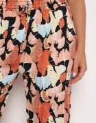 r&f fashion Pantaloni Portocaliu-Negru Floral Viscoză cu Croi Larg cu Talie Înaltă și Elastic în Talie Cenonea