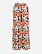 r&f fashion Pantaloni Portocaliu-Negru Floral Viscoză cu Croi Larg cu Talie Înaltă și Elastic în Talie Cenonea