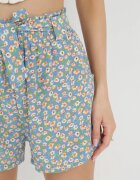 r&f fashion Pantaloni scurți albastri cu legătură și elastic în talie cu flori Wenila