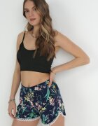 r&f fashion Pantaloni scurți bleumarin din Vâscoză cu Imprimeu Floral și Dantelă Decorativă Marlenne