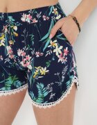 r&f fashion Pantaloni scurți bleumarin din Vâscoză cu Imprimeu Floral și Dantelă Decorativă Marlenne