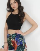 r&f fashion Pantaloni scurți bleumarin din Viscoză cu elastic în talie și tiv din dantelă Liandra