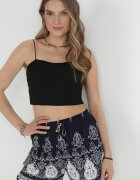 r&f fashion Pantaloni scurți bleumarin largi cu elastic și șnur în talie cu modele ornamentale Homene