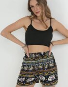 r&f fashion Pantaloni scurți galbeni din bumbac cu elastic în talie și imprimeu indian Jaleana