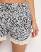 r&f fashion Pantaloni scurți largi bleumarin din Viscoză cu Imprimeu Floral cu Elastic în Talie și Ciucuri Vimaleia