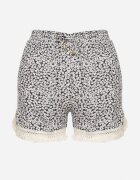 r&f fashion Pantaloni scurți largi bleumarin din Viscoză cu Imprimeu Floral cu Elastic în Talie și Ciucuri Vimaleia