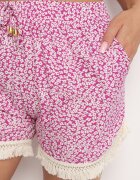 r&f fashion Pantaloni scurți Largi Mov din Viscoză cu Flori cu Elastic în Talie și Franjuri Vimaleia