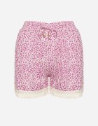 r&f fashion Pantaloni scurți Largi Mov din Viscoză cu Flori cu Elastic în Talie și Franjuri Vimaleia