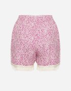 r&f fashion Pantaloni scurți Largi Mov din Viscoză cu Flori cu Elastic în Talie și Franjuri Vimaleia