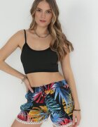 r&f fashion Pantaloni scurți Negri din Viscoză cu Inserție din Dantelă Zedia