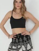 r&f fashion Pantaloni scurți Negri Largi cu elastic și șnur în talie cu imprimeuri ornamentale Homene
