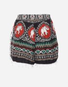 r&f fashion Pantaloni scurți Negri-Roșii din Bumbac cu elastic în talie decorați cu franjuri Marnesta