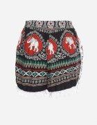 r&f fashion Pantaloni scurți Negri-Roșii din Bumbac cu elastic în talie decorați cu franjuri Marnesta