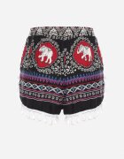 r&f fashion Pantaloni scurți Negru-Roșu de bumbac cu elastic în talie decorate cu franjuri Marnesta