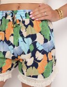 r&f fashion Pantaloni scurți vâscoză Albastru deschis cu imprimeu floral cu elastic în talie și franjuri Belfea