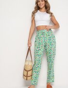 r&f fashion Pantaloni Verzi din Viscoză cu Talie Înaltă și Elastic în Talie Calfea