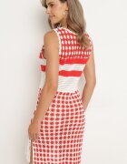 r&f fashion Rochie Alb-Roșu Mulată din Bumbac cu Finisaj Ajurat fără Mâneci Balmalia
