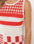 r&f fashion Rochie Alb-Roșu Mulată din Bumbac cu Finisaj Ajurat fără Mâneci Balmalia