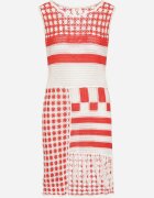r&f fashion Rochie Alb-Roșu Mulată din Bumbac cu Finisaj Ajurat fără Mâneci Balmalia