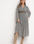 r&f fashion Rochie Albă-Neagră Cloș cu flori cu curea Khito