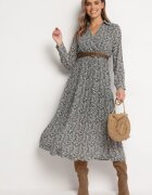 r&f fashion Rochie Albă-Neagră Cloș cu flori cu curea Khito