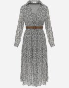 r&f fashion Rochie Albă-Neagră Cloș cu flori cu curea Khito