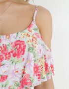 r&f fashion Rochie Albă-Roșie din Bumbac cu Flori cu Volane Janellie
