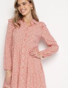 r&f fashion Rochie Evazată Mini Roz Florală Cu Volane Pe Umeri Lorean