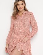 r&f fashion Rochie Evazată Mini Roz Florală Cu Volane Pe Umeri Lorean