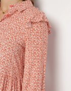 r&f fashion Rochie Evazată Mini Roz Florală Cu Volane Pe Umeri Lorean