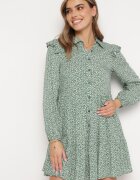 r&f fashion Rochie Evazată Mini Verde Florală cu Volănașe pe Umeri Lorean