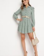 r&f fashion Rochie Evazată Mini Verde Florală cu Volănașe pe Umeri Lorean