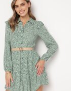 r&f fashion Rochie Evazată Mini Verde Florală cu Volănașe pe Umeri Lorean