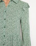 r&f fashion Rochie Evazată Mini Verde Florală cu Volănașe pe Umeri Lorean