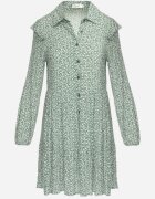 r&f fashion Rochie Evazată Mini Verde Florală cu Volănașe pe Umeri Lorean