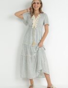 r&f fashion Rochie Maxi Albastru deschis cu Elastic în talie și Ciucuri cu flori Patriske