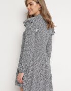 r&f fashion Rochie Mini Albastru Marin Evazată Florală cu Volane pe Umeri Lorean