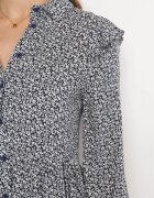 r&f fashion Rochie Mini Albastru Marin Evazată Florală cu Volane pe Umeri Lorean