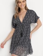 r&f fashion Rochie Mini Neagră cu croială tip liliac cu decolteu în V cu șnururi Ainella