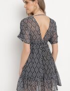 r&f fashion Rochie Mini Neagră cu croială tip liliac cu decolteu în V cu șnururi Ainella