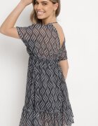 r&f fashion Rochie Mini Neagră cu croială tip liliac cu decolteu în V cu șnururi Ainella