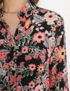 r&f fashion Rochie Negru-Roșie Evazată Maxi Tip cămașă Cu flori Moonsee
